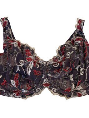 Soma Sensuous Lace Unlined Bra 40D Purple Red Floral Embroidery Adjustable Strap